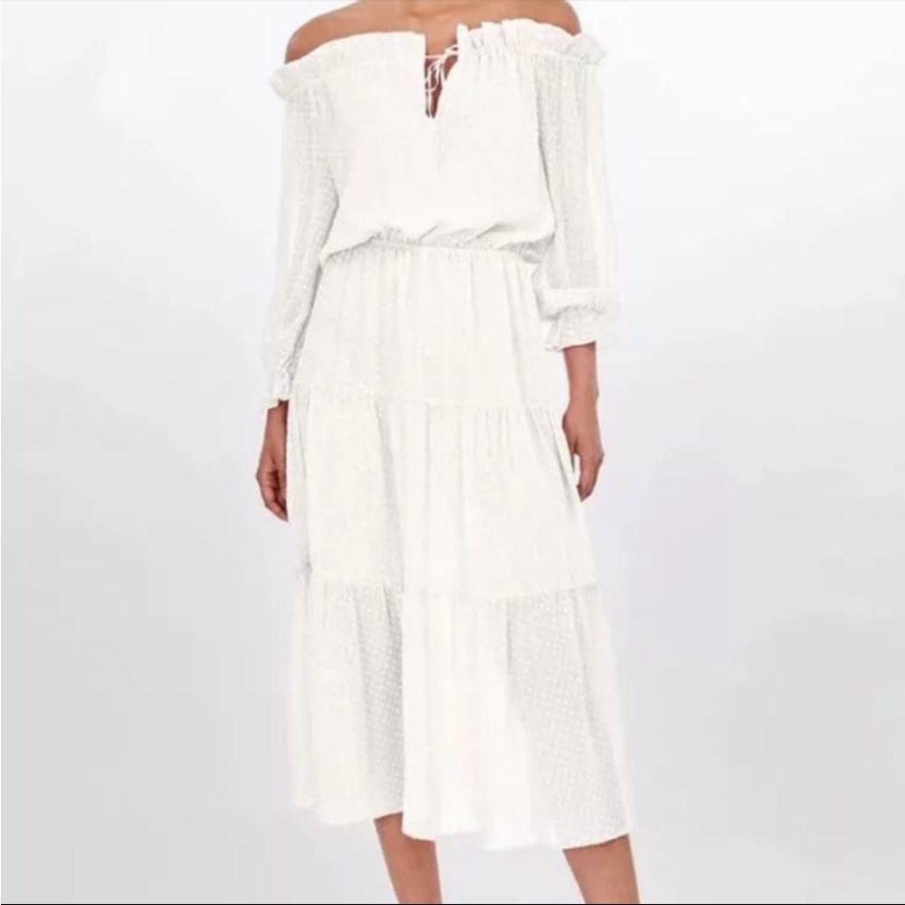 Nwt generation love leoni womens dress white size small off the shoulder maxi